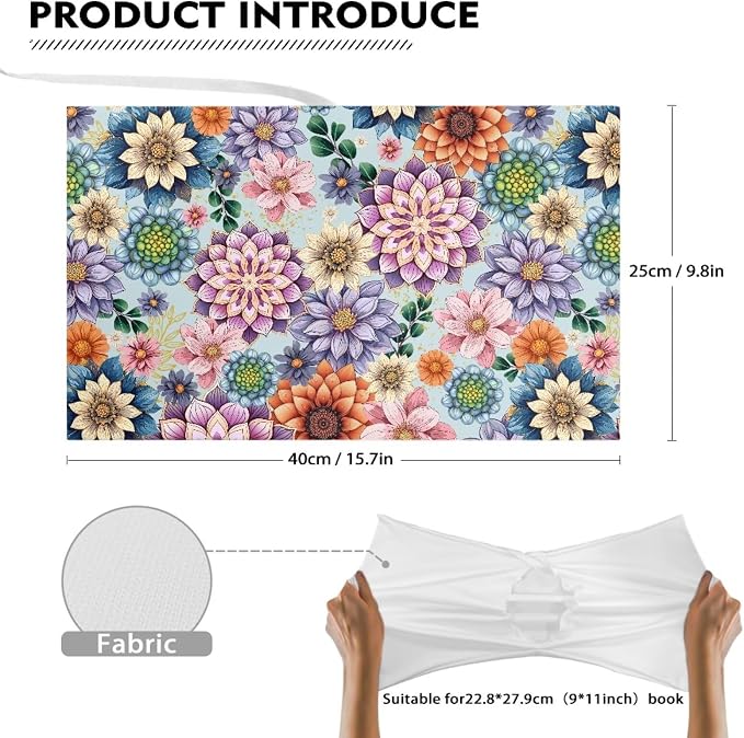 Dreaweet Boho Floral Book Cover Stretchable Book Sleeve Protector 9 x 11 inch Washable Reusable School Office Supplies Book Socks for Women Book Lover