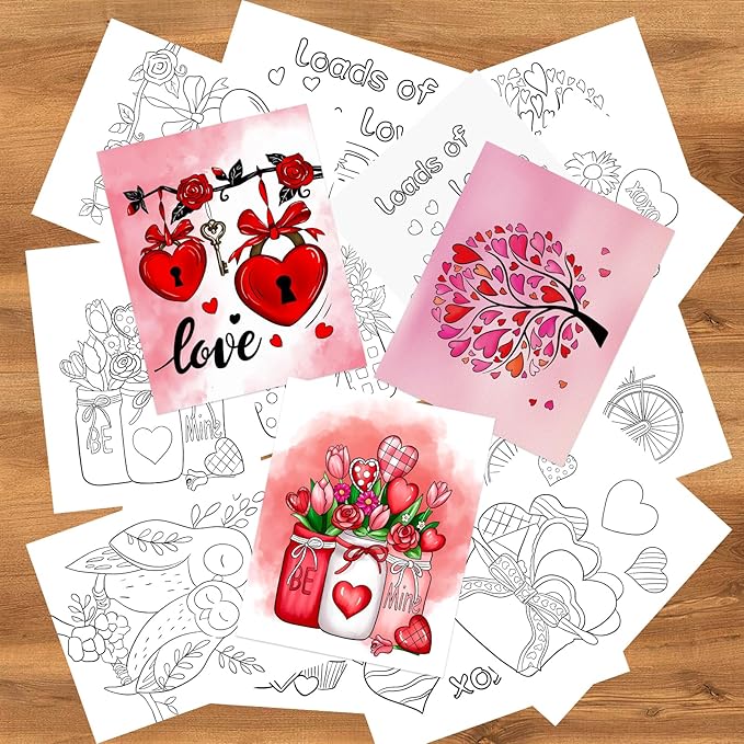 COCHIE 36PCS 8x10 Inches Valentine's Day Coloring Pages for Kids, Bulk Color Your Own Valentine Paper Crafts Classroom Activities Party Favors, Small Coloring Sheets Valentines Gifts