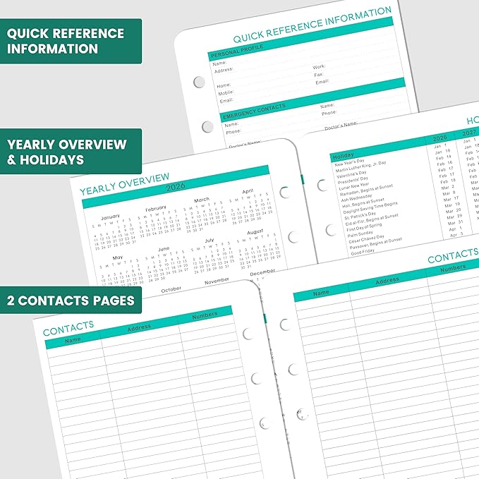 2026-2027 Planner Refills - 7-Hole Punched Planner Refills 2026-2027 with Colorful Tabs, JUL 2026 - JUN 2027, 5.5" x 8.5", A5 Planner Inserts, 26-27 Weekly and Monthly Planner Refill with Monthly Pages & Weekly Pages - Dopamine Color