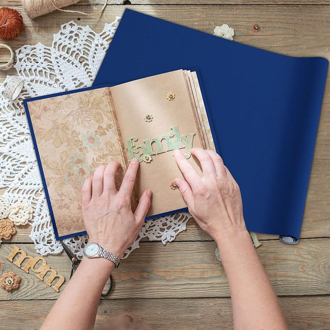 PerKoop Book Cloth for Book Binding 40 x 16 Inch Fabric Surface Paper Backed Bookcover Archival European Durable Strong Bookbinding Supplies Cover Books Album Scrapbooking (Dark Blue)