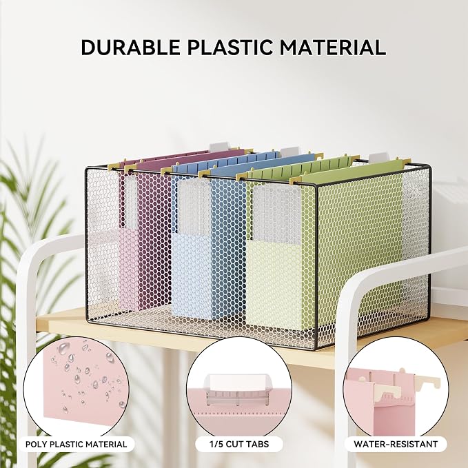 Ansook Plastic Hanging File Folders, 12 Pack Letter Size Hanging Folders with Heavy Duty 1 2 3 Inch Expansion, Expandable Hanging File Folder Organizers for Filling Cabniet - Insertable 1/5-Cut Tabs