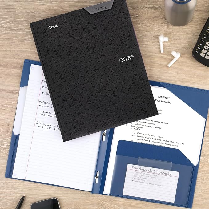 Five Star 2-Pocket Folder, Plastic Folder with Stay-Put Tabs and Prong Fasteners, Holds 8-1/2" x 11" Paper, Black (72113) (Pack of 2)
