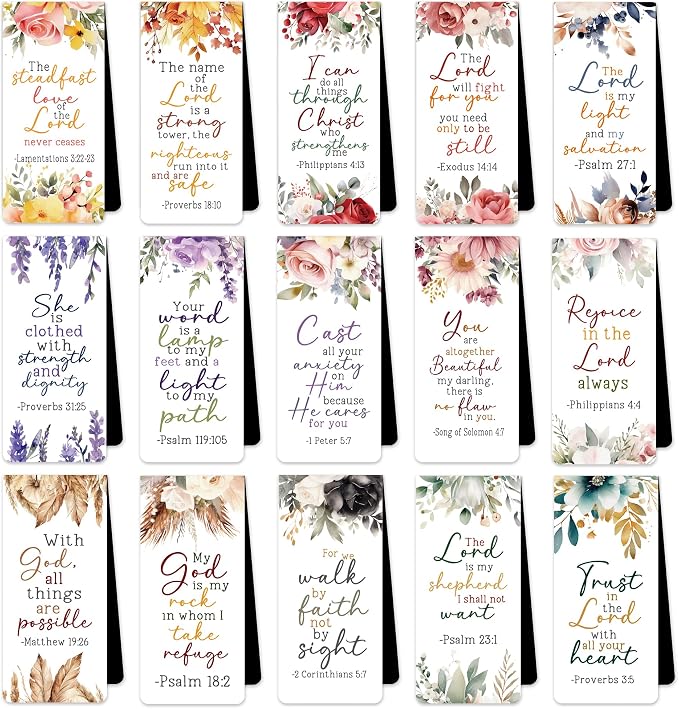 Bible Verse Floral Magnetic Bookmarks: 30 Pcs Inspirational Scripture Magnet Book Mark Clips for Reading, Flower Christian Page Markers Gifts for Women Students Church Reading School Office Supplies