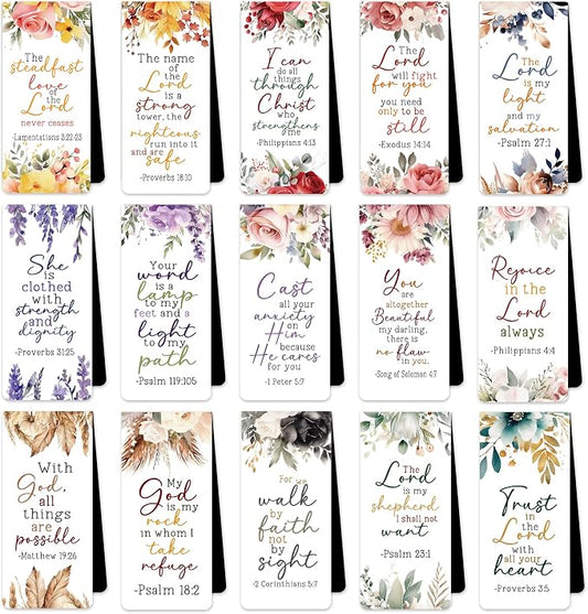 Bible Verse Floral Magnetic Bookmarks: 30 Pcs Inspirational Scripture Magnet Book Mark Clips for Reading, Flower Christian Page Markers Gifts for Women Students Church Reading School Office Supplies