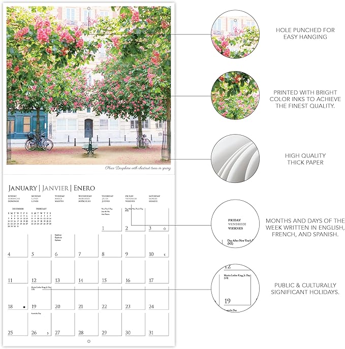 Graphique 2026 A Parisian Life Wall Calendar | 12” x 12” | Thick Paper | Home & Office Organizer | Large Monthly Grid | 3 Languages & Marked Holidays | 4 Month Preview Page for 2027