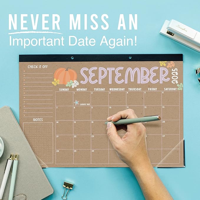 Hadley Designs Large Desk Calendar 2025-2026 - Desktop Calendar 2025, 18-Month Desk Calendars for Home, Office & Classroom, Cute Kraft Classroom Must Haves, Gifts for Coworkers, Teachers & Students