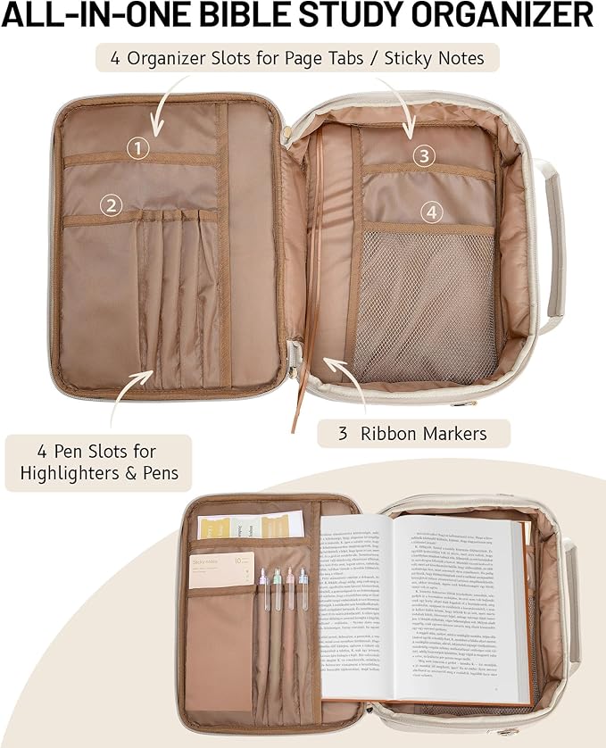 Bible Cover Case for Women, Large Quilted Puffer Bible Bag with Shoulder Strap, Womens Book Carrying Case for Church, Cute Bible Carrier Study Supplies Gifts for Christian Lady, Sand Beige
