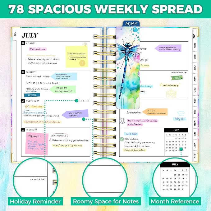 Planner 2026-2027, 18 Month Weekly and Monthly Academic Planner, July. 2026 - Dec. 2027, 6.6" x 8.3" A5 Hardcover Calendar Planner with Page Tabs, Separator Page, Inner Pocket, Bookmark, Stickers, Sticky Note Set