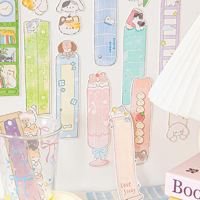Cute Funny Animal Theme Colorful Bookmarks, 30 PCS (Cat & Dog Business)