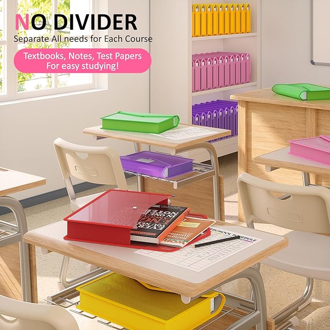 ThinkTex Plastic Expanding File Folders, Transparent Envelopes with Snap Closure, Suitable for Home, Office, School, Large Capacity, No Dividers, Dopamine 5-Color, Fits Letter/A4 Size - 5 Pack
