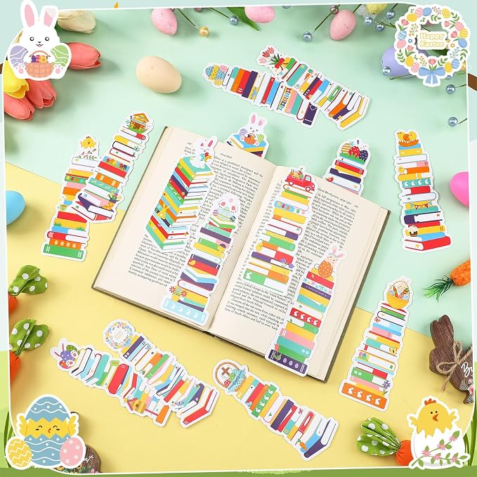 Kolldenn 150 Pcs Book Tracker Bookmarks Bulk 6.3 x 1.97 Inch Bookshelf Love to Read Bookmarks Paper Tracking Double Sided Reading Page Markers for Back to School Reading Lover(Easter)