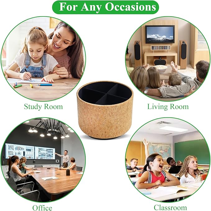 Round Leather Art Supply Organizer,Remote Control Holder,360 Degree Spinning,Multi-Functional Pencil Holder,4 Compartments Desktop Stationary Organizer(1-Soft Yellow)