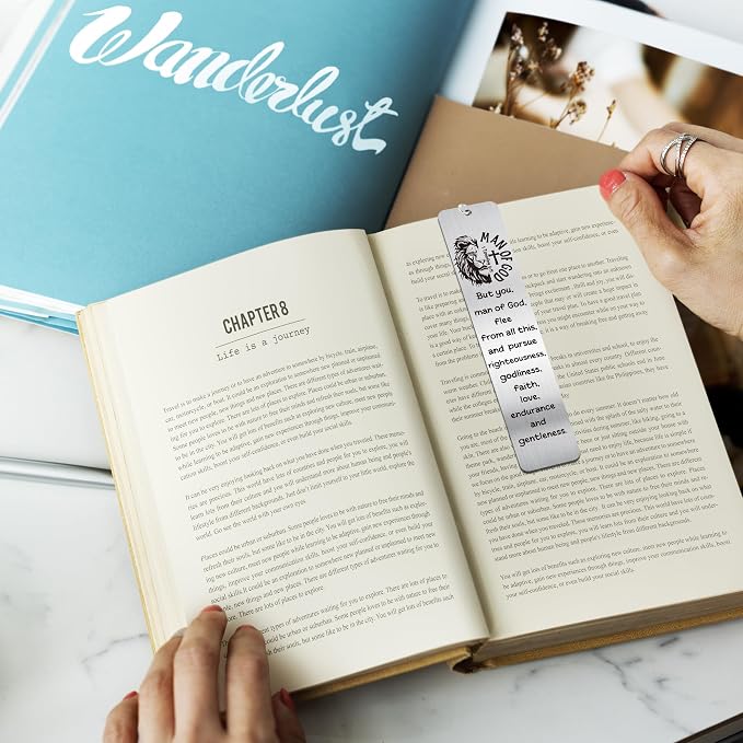 Lion Christian Bookmark Gifts for Men: Scripture Metal Book Mark with Cross Pendant, Bible Study Accessories for Men, Religious Graduation Gifts for Him with Box, School Office Church Supplies