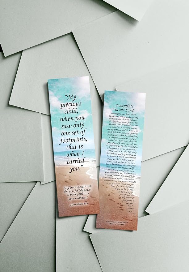 Footprints in The Sand Bookmark - 24 Pack, 2-Sided, Christian Inspirational Bible Book Mark, Bulk Religious Book Markers for Reading, 7.25"x2" (24 Bookmarks)