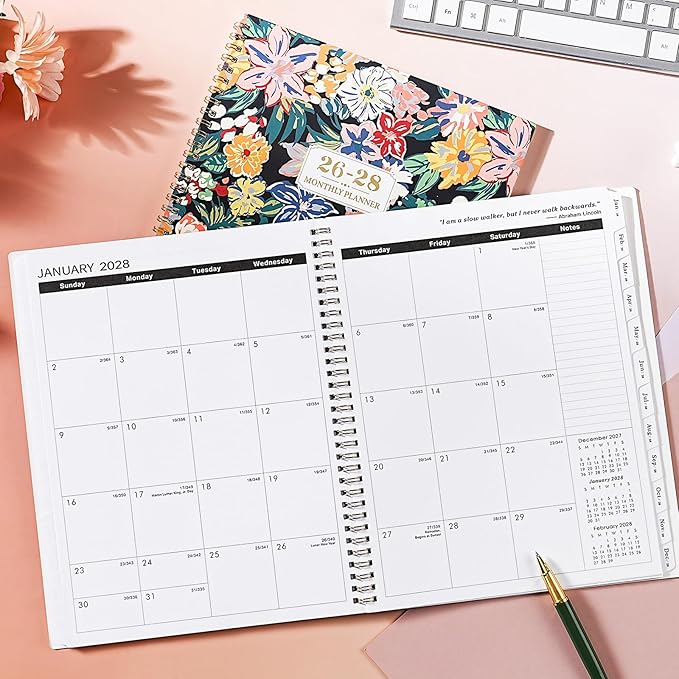 Monthly Planner 2026-2028 - 3 Year Planner/Calendar 2026-2028, JAN 2026 - DEC 2028, 9" x 11", 3 Year Calendar 2026-2027-2028 monthly planner with 36 Monthly Tabs, Notes Pages, Inner Pocket - Floral