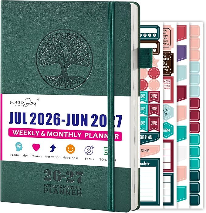 Planner 2026-2027, Weekly and Monthly Academic Planner/Calendar for Women/Men, July 2026 - June 2027, A5 (5.8" x 8.3"), Inner Pocket, 100GSM Paper, Soft Cover Agenda Book for School Office Supplies