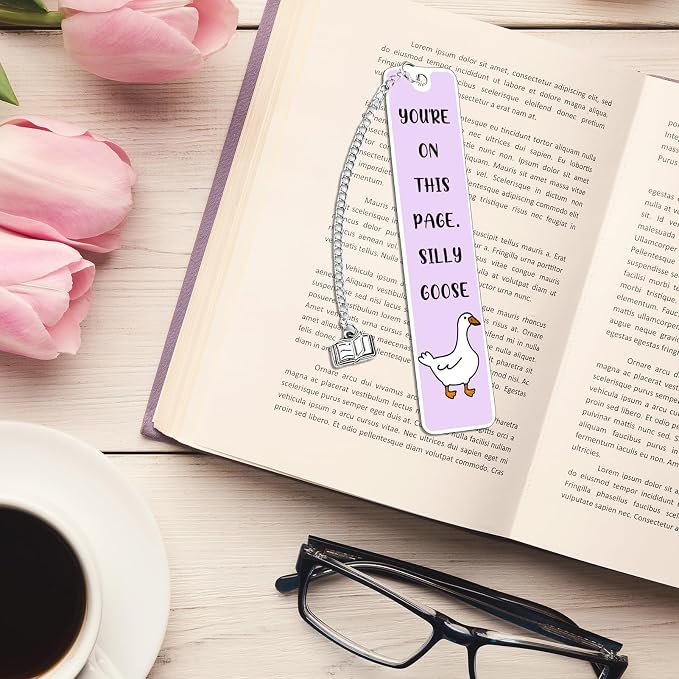 2Pcs Funny Silly Goose Bookmark Gifts for Women Men Book Lover Gifts Metal Book Mark Stainless Steel Bookmark Inspirational Women Reading Accessories Unique Friend Teacher Gifts Birthday Gift