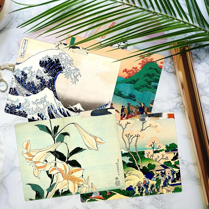 PARTH IMPEX 12 Pack Decorative Hokusai Floral File Folders, 1/3 Cut Tab with Assorted Positions, Letter Size Paper Holders (9.37” x 11.75”) Matte Finish Laminated, Cute Fancy Folder