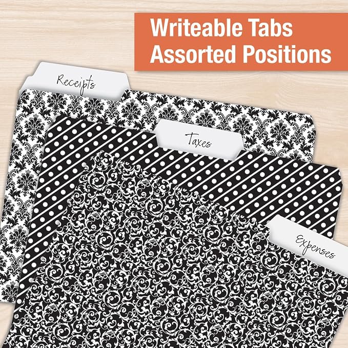Current Elegant Black File Folders Value Pack - Bulk Set of 24, 6 Pretty Decorative Designs, 1/3 Cut Tabs, Heavy-Duty Paper Stock, Office Supplies for Home & Work, 9-½” x 11-¾” Letter Size