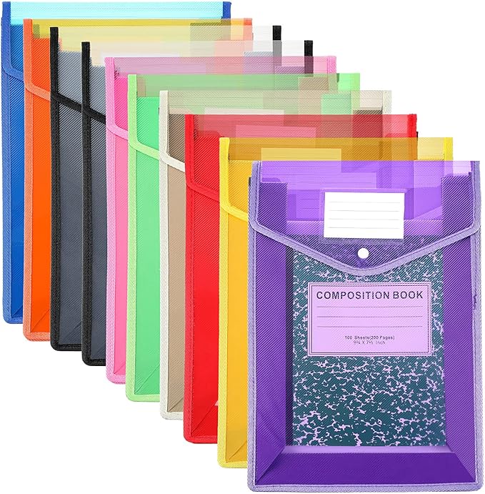 10 Pieces Plastic File Folders Envelope Expanding File Wallet Organizer Documents Folder with Snap Closure and Pocket B4 Waterproof Transparent Pouch for School Office(Colorful,Vertical)