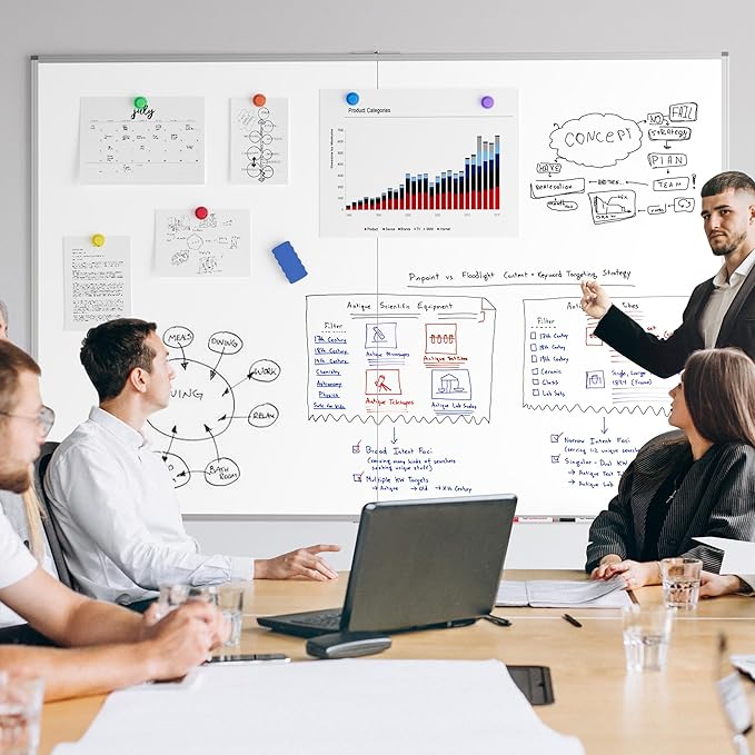 Magnetic White Board Dry Erase Board for Wall, 72" x 48" (6' X 4') Wall-Mounted Large Giant Whiteboard for School, Classroom, Office & Home