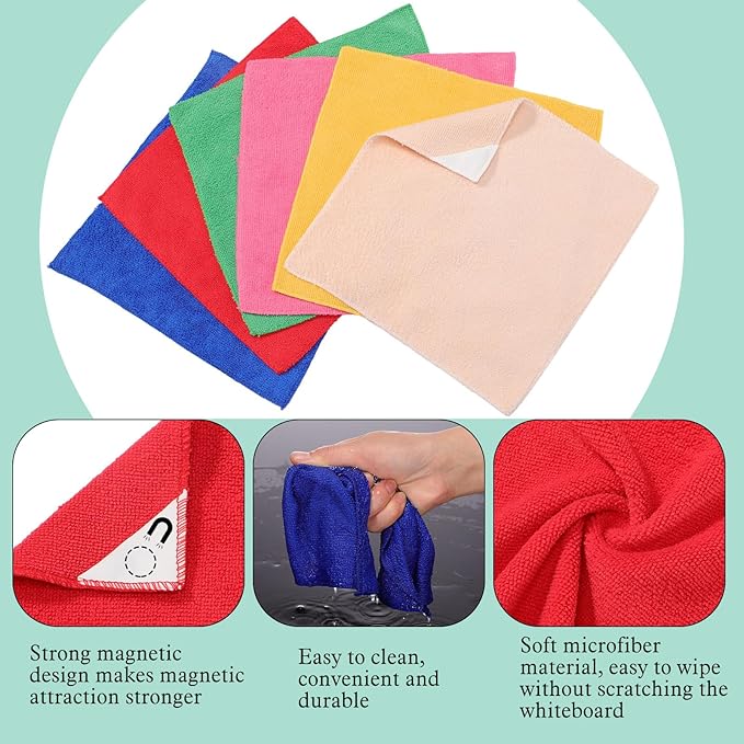 Fanfanwin 6 Pack Magnetic Microfiber Cleaning Cloth, Colorful Whiteboard Dry Erase, Magnetism Whiteboard Eraser for Blackboards Classroom Chalkboards Washable Home Office 10'' x 10''(Murphys Color)