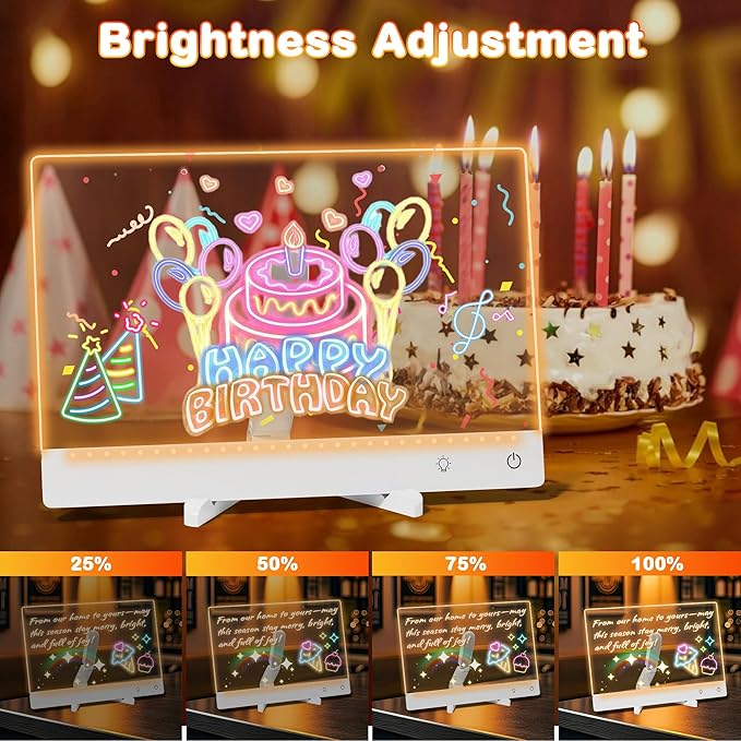 Rechargeable Lumi LED Drawing Board with 12 Markers, Large Size 15.8"x11.9" LED Note Board Acrylic Dry Erase Board with 7 Colors,Doodle Glow Message Board for Christmas Halloween Birthday Gifts(White)