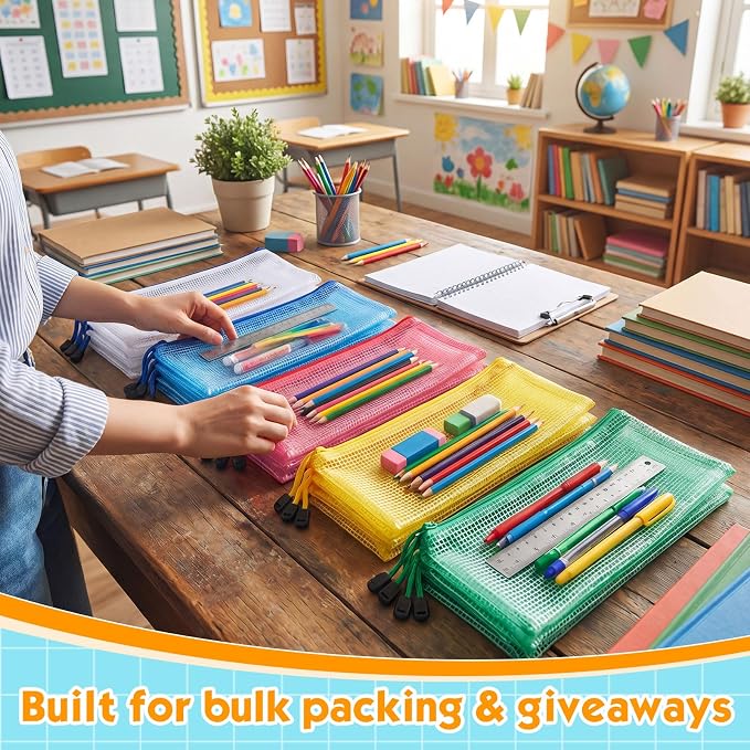 Handepo 1000 Pieces A6 Mesh Zipper Pouch Bulk, Pencil Storage Pouches Mesh Cosmetics Bag Waterproof Reusable File Folder Case for School Office Travel Supplies Organization (Solid Color Pouch)
