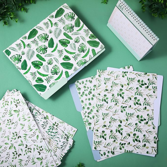 Estune 30 Pcs Decorative File Folders Letter Size Colored Manilla File Folders with 1/3-cut Tabs 11.69 x 9.25 Inches Graphic Laurel Leaf Office Supplies Organizers(Leaf)