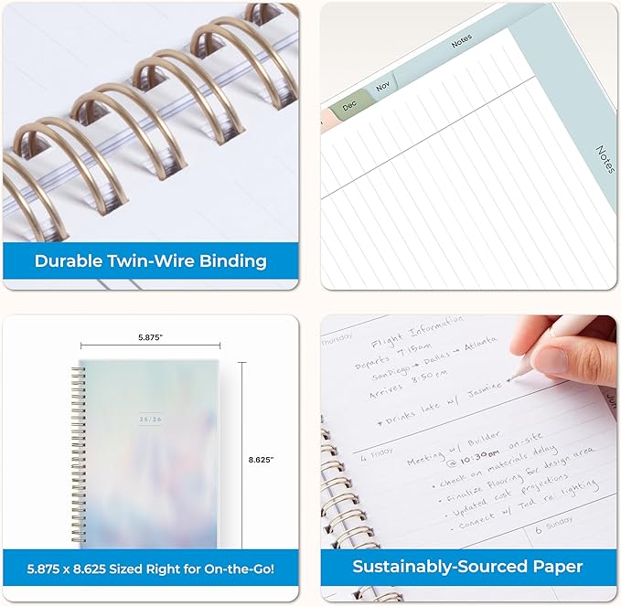 Blue Sky 2025-2026 Weekly and Monthly Academic Year Planner Calendar, July 2025 - June 2026, 5.8" x 8.6", Flexible Cover, Wirebound, Laminated Tabs, Storage Pocket, Borealis
