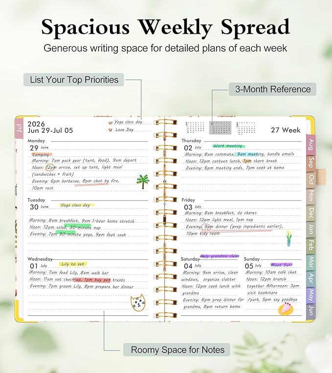 Academic Planner 2026-2027, Hardcover Weekly and Monthly Calendar Planner from July 2026 - June 2027, Daily Agenda Planners with Tabs, College School Organizer for Student Teacher, A5 (6.1" x 8.2"), Insect Garden