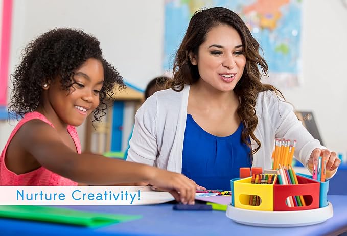 Rotating Art Supply Organizer for Kids, Crayon Caddy for Kids Desk or Pencil and Marker Holder for Teachers, Classroom Arts and Crafts and Homeschool School Supplies Storage
