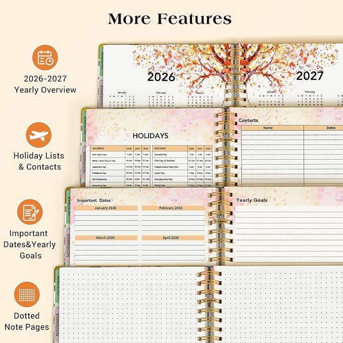 Planner 2026-2027, 18 Months Weekly and Monthly Daily Planner from January 2026 - June 2027, 8.5" x 11" A4 Large Hardcover Agenda Organizer Book 2026 with Tabs, Spiral Yearly Calendar Planners for School Work Home, Colorful Botanicals