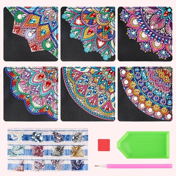 MXJSUA 6 Pcs DIY Diamond Art Painting Corner Bookmarks, Hand Corner Book Marks Gem Painting Art PU Leather Triangle Bookmarks for Home Office School Beginner Adults Reading Crafts Kit Book Lovers