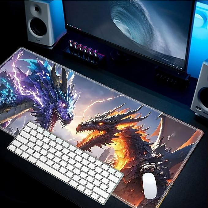 Mouse Pad Gaming Mousepad 31.5x11.8 Inch XXL Large + Coasters,Desk Mat with Stitched Edges, Non-Slip Rubber Base, Thick Mouse Pad for Computer, Laptop, Office & Home - Dragon