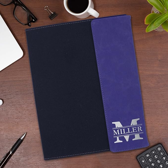 My Personal Memories Personalized Portfolio with Custom Monogrammed Flap - Engraved Teacher, Student, Business, Man, Woman, Gift (Blue Flap)