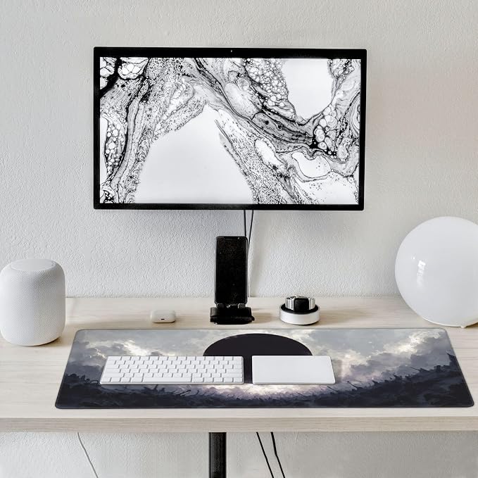 Large Gaming Mouse Pad, 35.4x15.7 Inch Dark Eclipse Fantasy Desk Mat with Non-Slip Base and Stitched Edges for Computer Keyboard and Mouse