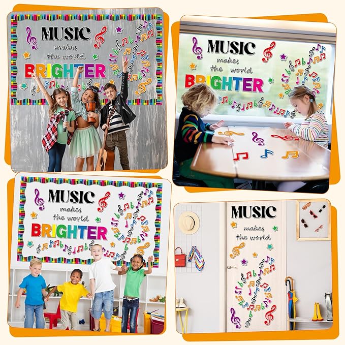 gisgfim Back to School Bulletin Board Decorations Music Notes Paper Cutouts Music Makes World Brighter Musical Notes Classroom Decors Musical Themed Bulletin Board Set for Kids Students Decor Supplies