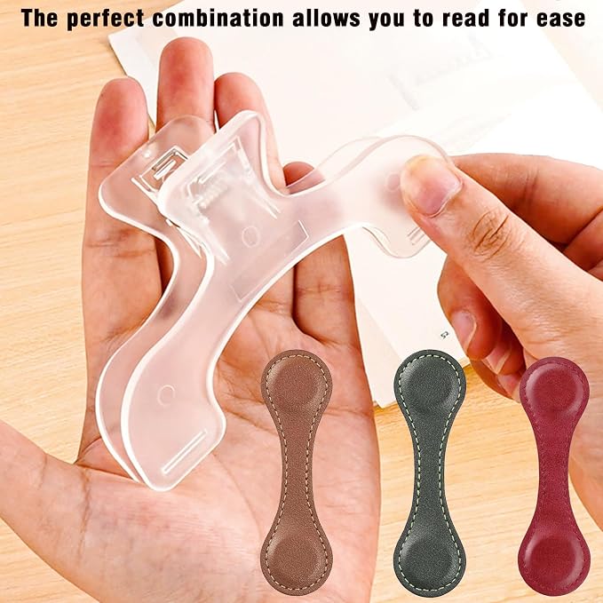 Magnetic Leather Bookmarks Set with Transparent Book Holder,Double Sided Strong Magnetic Page Markers,Hands Free Reading Book Clips for Book Lovers Students Teachers Sheet Music Class Notes