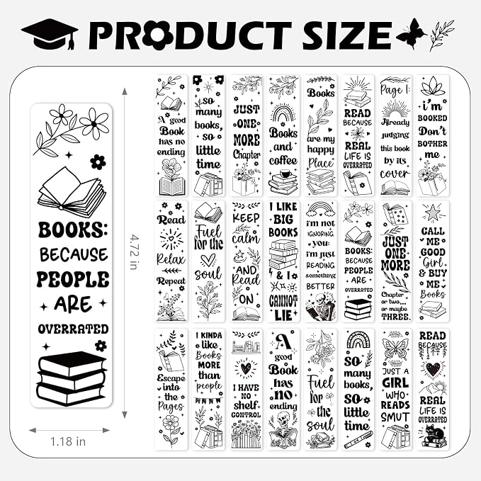 AFRITEE UV DTF Bookmark Wraps - 24 Sheets Books and Coffee Funny Blank Bookmark UV DTF Stickers for Women, Bohemian Floral Butterfly Transfer Sticker DIY Bookmarks Decorative Gifts for Book Lovers