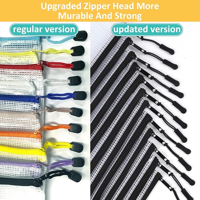 YOPCDJ 12pcs Mesh Zipper Pouch Bags, A5 Storage Bag for Organizing, File Bags for Office, Board Games and Home Supplies