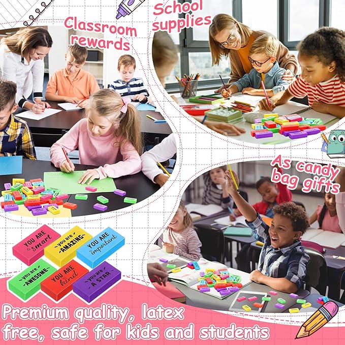 Resurhang 360 Pcs Inspirational Erasers Bulk for Kids Valentines Religious Party Favors Gifts Colorful Motivational Pencil Erasers, Back-to-School Gifts Motivational for Students Classrooms, Drawing