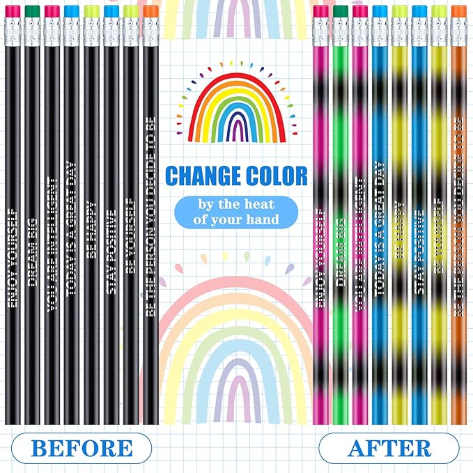 240 Pcs/120 Set Inspirational Pencil Bookmark Gift Thermochromic Color Changing Pencil Bulk with Eraser Motivational Bookmark Back to School Gifts for Kids Students Teacher Classroom Party Favors