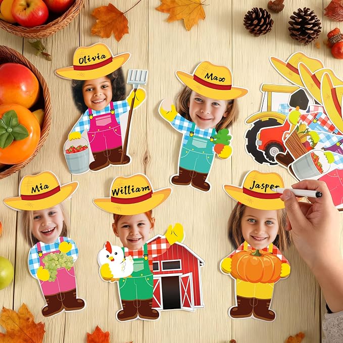 60pcs Farm Theme Cutouts Farmer with Straw Hat Bulletin Board Decorations Farmer Paper Cut-Outs Classroom Decor for Boy Girl Classroom DIY Craft Photo Kindergarten Preschool Wall Door Decor Supplies