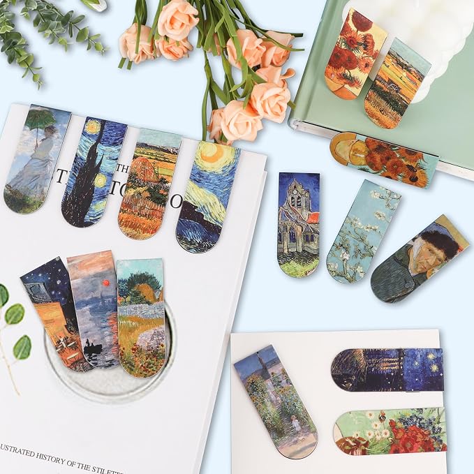 16 PCS Magnetic Bookmarks - Bookmarks for Book Lovers, Bulk Book Marks, Oil Painting Magnetic Bookmark for Women, Men, Kids, Students