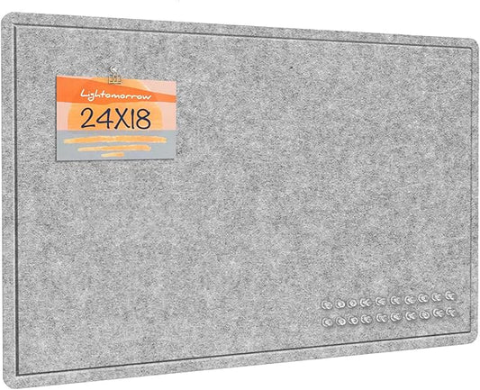 Lightomorrow Bulletin Board, 24 x 18 inches Felt Board - Decorative Pin Board, Cork Board Alternative for Wall, Foldable Self-Adhesive Vision Board Prayer Board with 20 Pushpins-Silver Gray