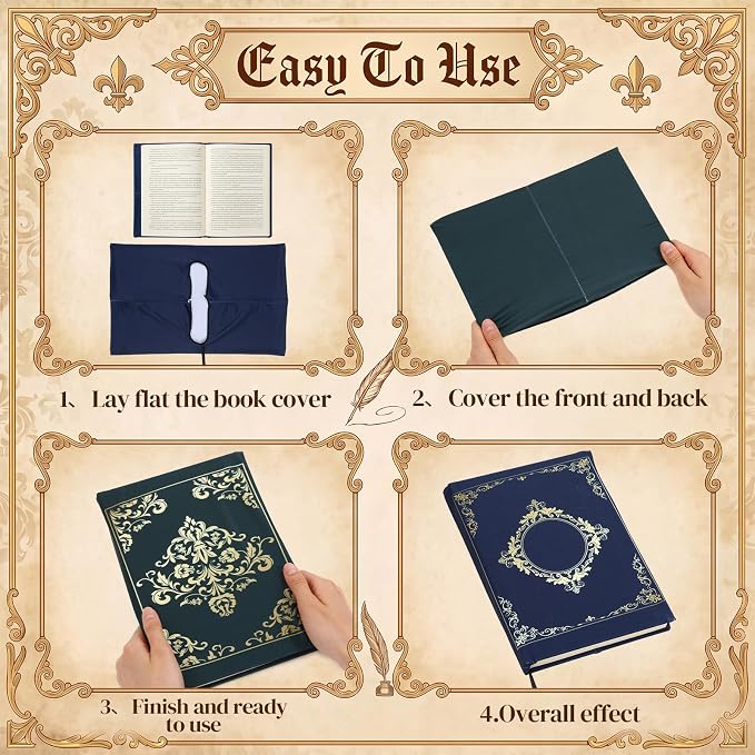 Gilprop 6 Pack Vintage Book Cover 9 x 11 in Jumbo Stretchable Book Cover for Most Hardcover Fabric Reusable Washable Protective Covers for Textbooks(Multicolor)