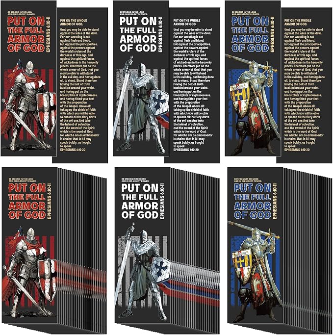 75 Pcs Full Armor of God Bookmarks 2" x 6", Gifts for Father, Christian Bible Verse Bookmarks Bulk Knight Scripture Catholic Cards for Fathers Day Bible Study Sunday School Religious Supplies