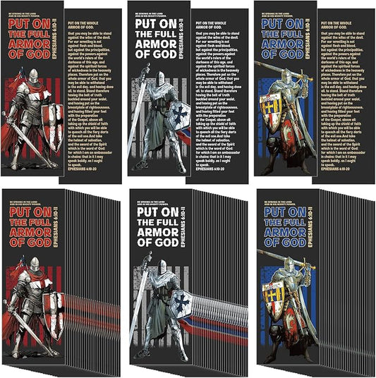75 Pcs Full Armor of God Bookmarks 2" x 6", Gifts for Father, Christian Bible Verse Bookmarks Bulk Knight Scripture Catholic Cards for Fathers Day Bible Study Sunday School Religious Supplies