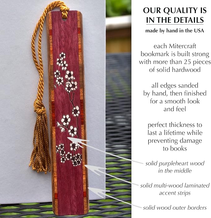Cherry Blossom Sakura Engraved Personalized Wooden Bookmark | Custom Japanese Botanical Floral Gift for Gardeners, Flower Lovers, Nature Lovers & Plant Lovers | Handmade in the USA